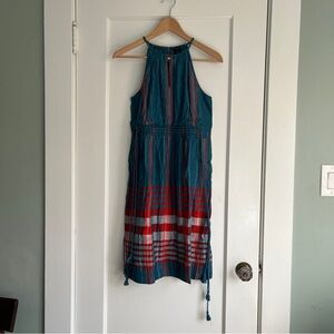 Ann Taylor Chic Teal and Red Striped Midi Dress 4P